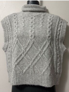 Guess Gray Cowl Neck Cable Knit Sweater Small